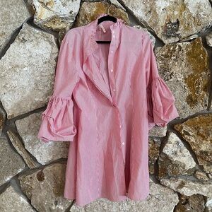Striped Pink Ruffle Sleeve Women's Top